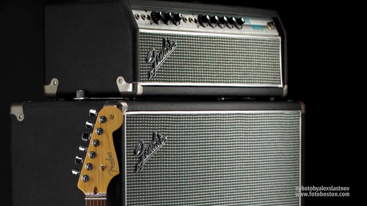 Behind the scenes of a guitar and amplifier product shoot in the studio